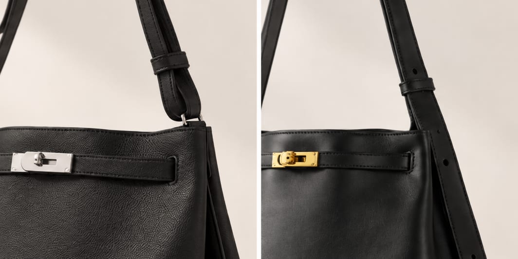 H3 VINTAGE 的肩帶結構比較示意：左為 So Kelly 的金屬 D 環，右為 Kelly Hobo 的皮革銜接。
