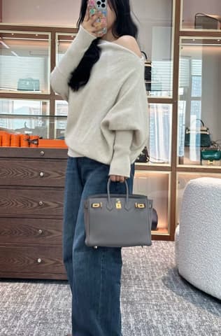 皮面乾淨無紋的錫器灰 Birkin 25