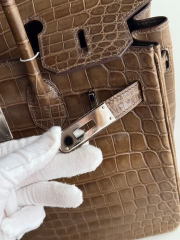 二手原始成色煙草色銀扣亮面鱷魚Birkin30