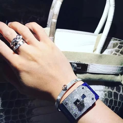 亮面鱷魚白金滿鑽 Kelly 手環