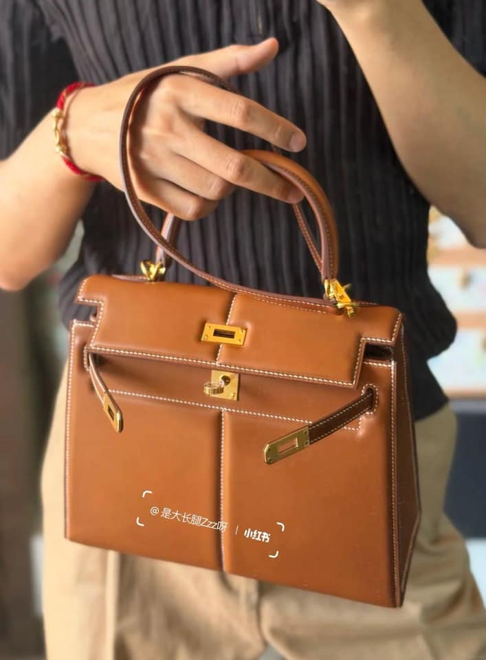 全配，馬鞍皮原色金扣Kelly25 Padded