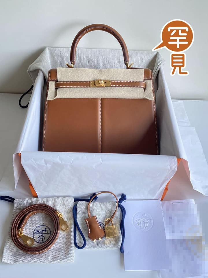 全配，馬鞍皮原色金扣Kelly25 Padded