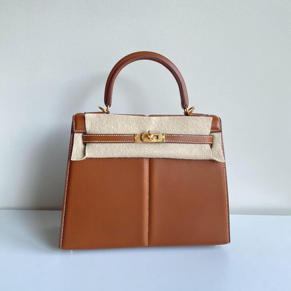 二手99新全配馬鞍皮原色金扣Kelly25 Padded