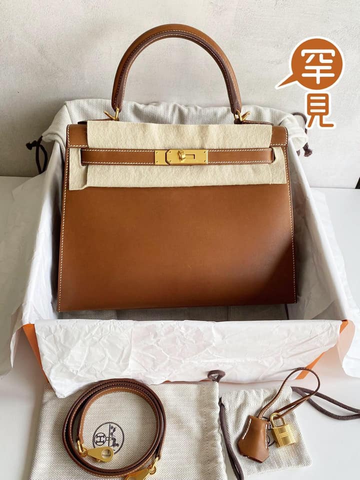 馬鞍皮原色金扣外縫Kelly28