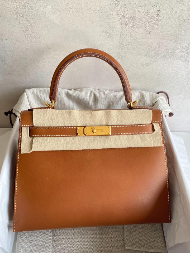 二手98新馬鞍皮原色金扣外縫Kelly28