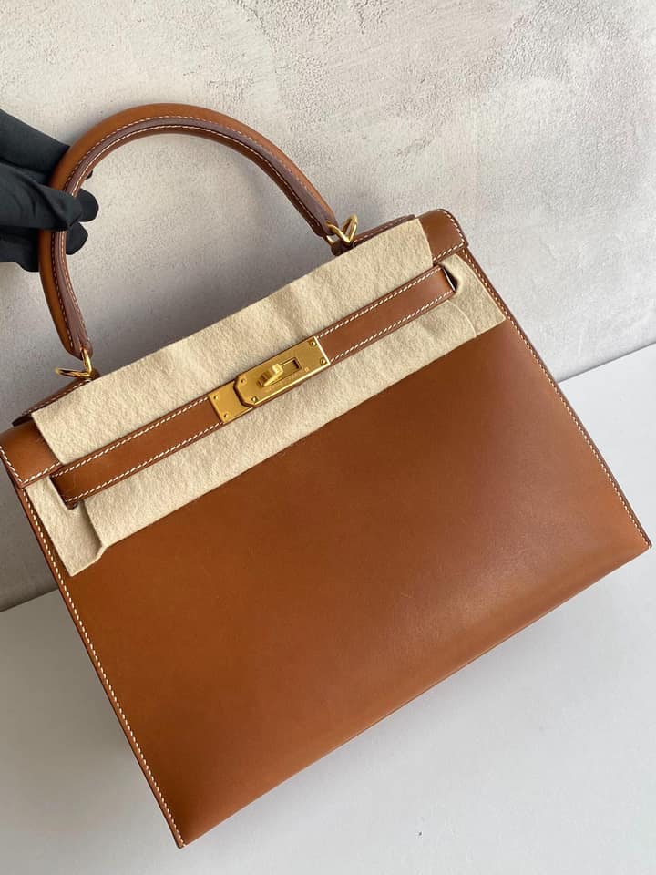 二手98新馬鞍皮原色金扣外縫Kelly28