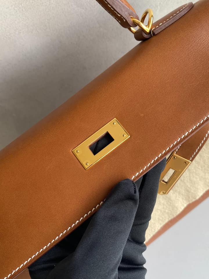 二手98新馬鞍皮原色金扣外縫Kelly28