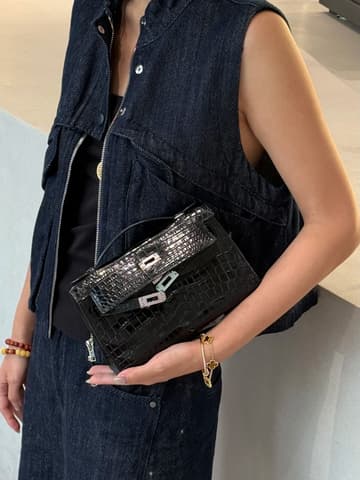 Mini Kelly 霧面方塊鱷魚皮