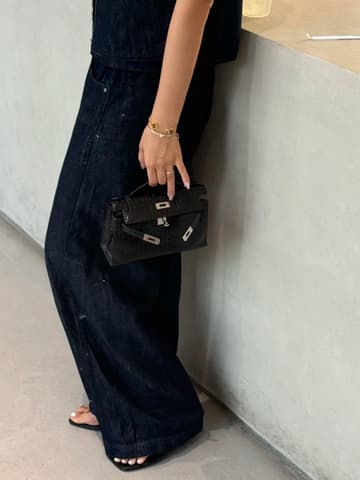 Mini Kelly 霧面方塊鱷魚皮