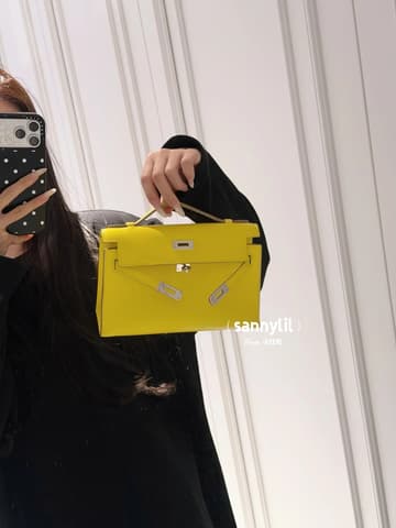 二手 98－99 新檸檬黃銀扣 Kelly Pochette 檸檬黃 Swift 皮 銀扣