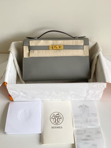 二手原始成色 99 新積雨雲灰金扣 Kelly Pochette