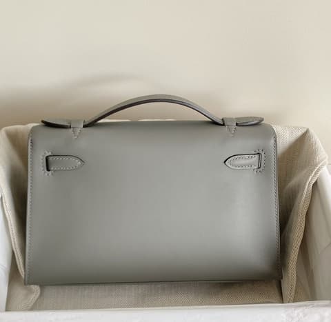 二手原始成色 99 新積雨雲灰金扣 Kelly Pochette