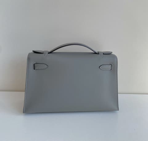 二手原始成色 99 新積雨雲灰金扣 Kelly Pochette