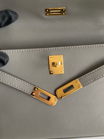 二手原始成色 99 新積雨雲灰金扣 Kelly Pochette