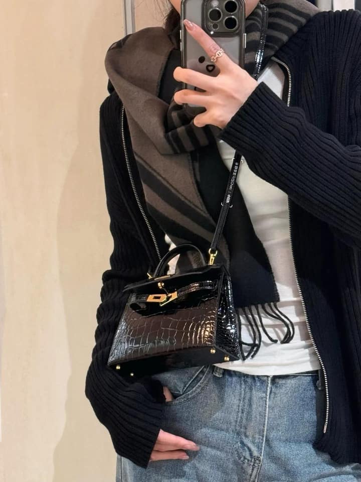 黑金亮面鱷魚 Mini Kelly 2代